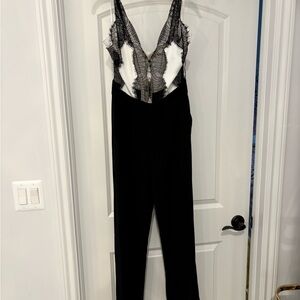 Ramy Brook Vanna NWT Black and Ivory Lace Jumpsuit, size 6.